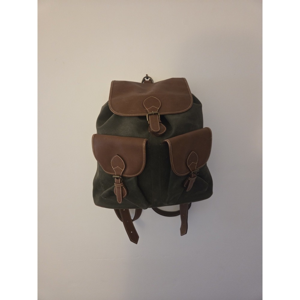 Vintage Territory Ahead Rucksack Bag Canvas Olive Green Faux Suede